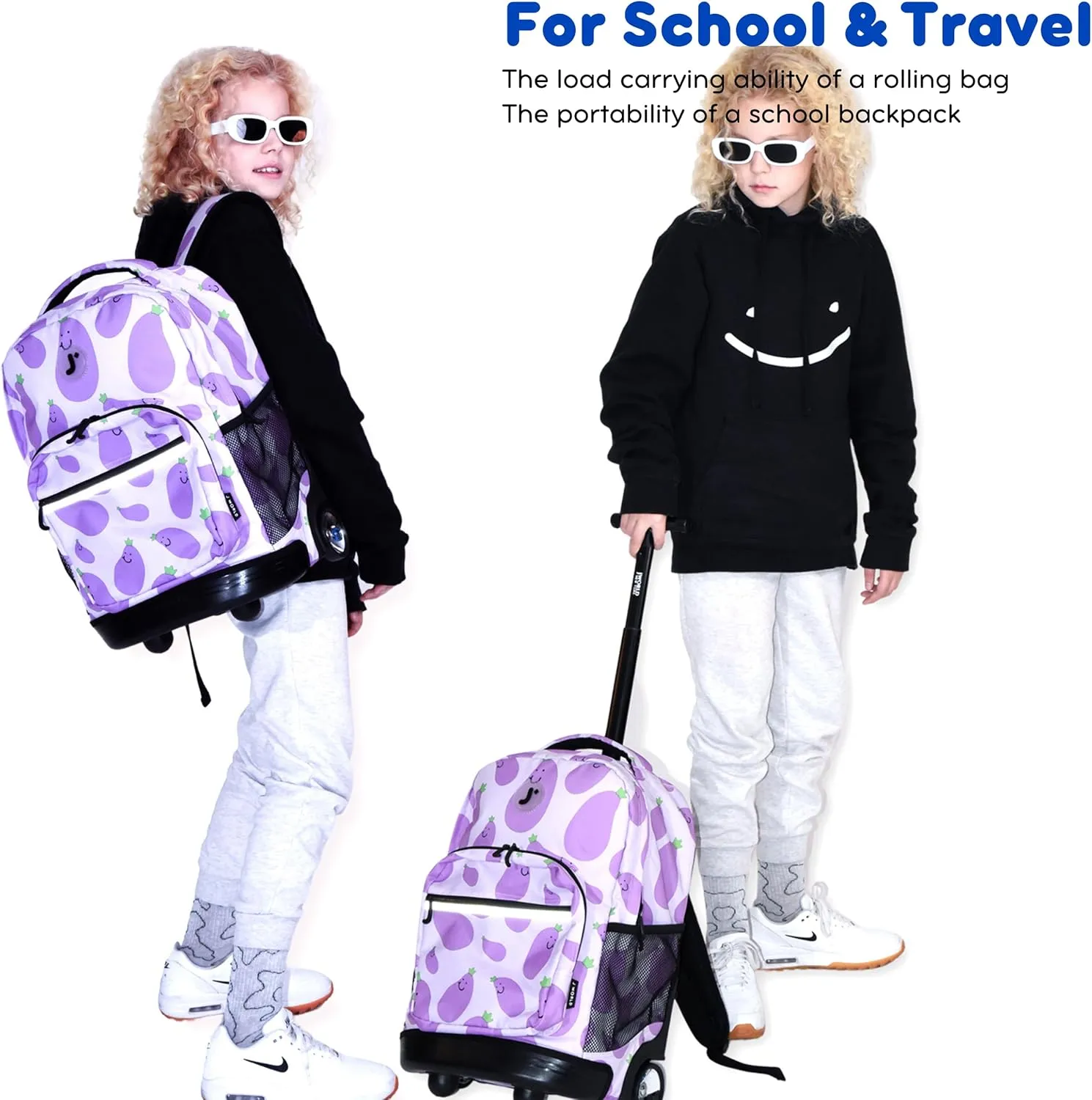 J World New York Sunrise Kids Rolling Backpack for Girls Boys Teen. Roller Bookbag with Wheels, Basketbally, 18"
