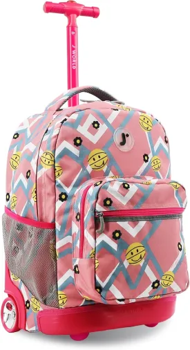 J World New York Sunrise Kids Rolling Backpack for Girls Boys Teen. Roller Bookbag with Wheels, Basketbally, 18"