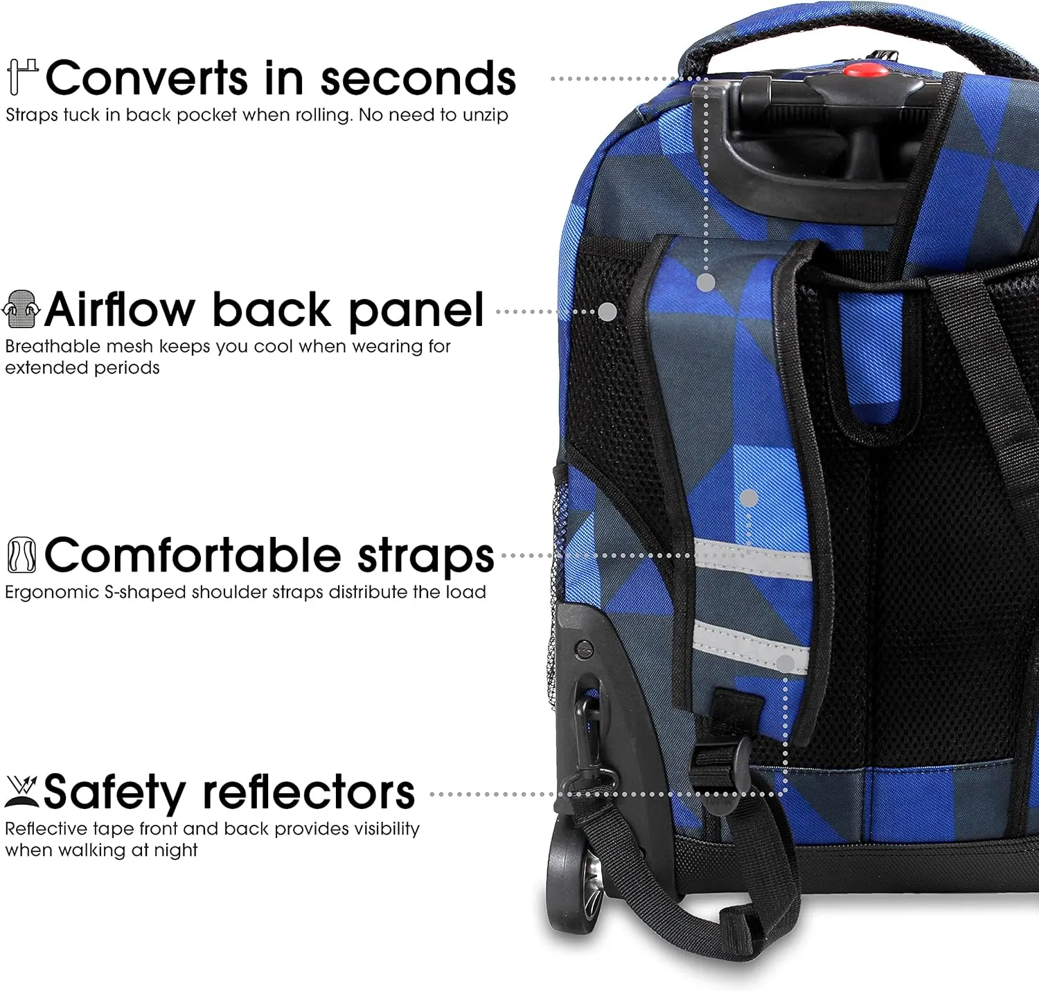 J World New York Sunrise Rolling Backpack, Block Navy, One Size