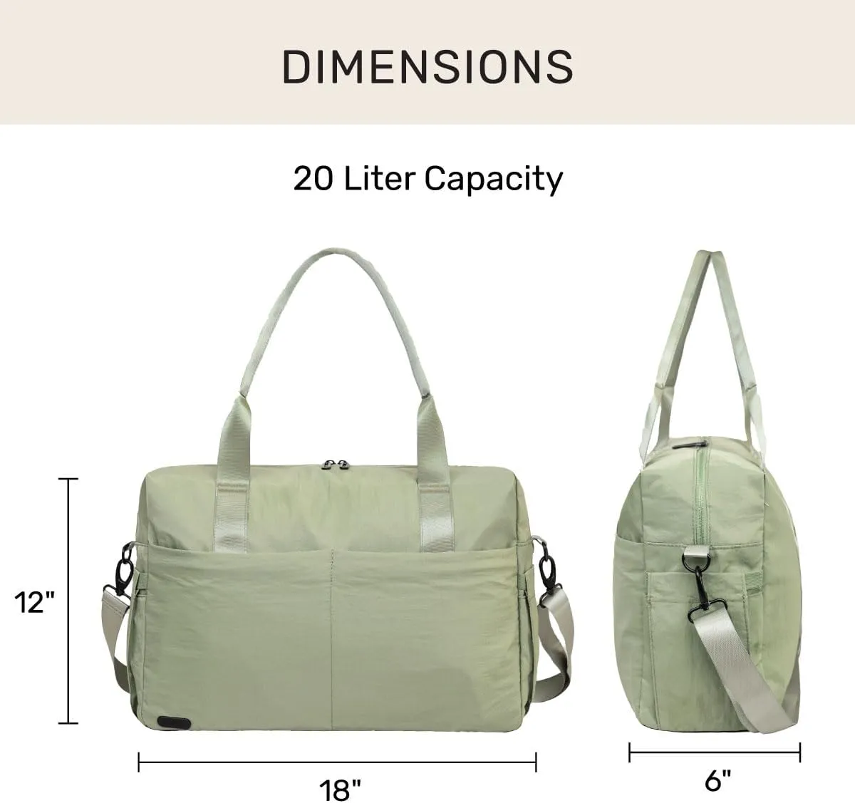 Jadyn Austin Carry-On Travel Duffel Bag for Women, 18 Weekender Bag with Laptop Sleeve, Durable Material, and Trolley Sleeve, Ideal for Work, Gym, and Overnight Trips (Dusty Green)