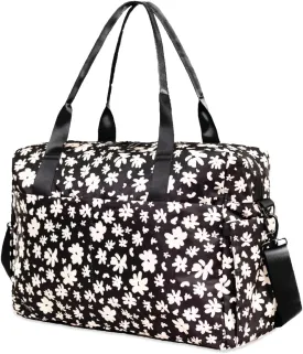 Jadyn Austin Carry-On Travel Duffel Bag for Women, 18 Weekender Bag with Laptop Sleeve, Durable Material, and Trolley Sleeve, Ideal for Work, Gym, and Overnight Trips (Ebony Blossom)