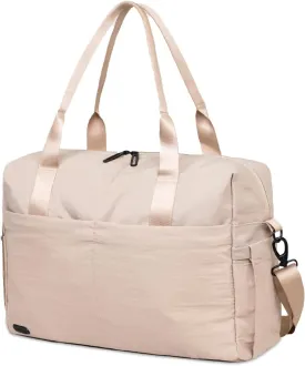 Jadyn Austin Carry-On Travel Duffel Bag for Women, 18 Weekender Bag with Laptop Sleeve, Durable Material, and Trolley Sleeve, Ideal for Work, Gym, and Overnight Trips (Natural)