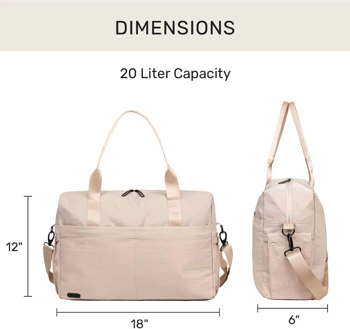 Jadyn Austin Carry-On Travel Duffel Bag for Women, 18 Weekender Bag with Laptop Sleeve, Durable Material, and Trolley Sleeve, Ideal for Work, Gym, and Overnight Trips (Natural)