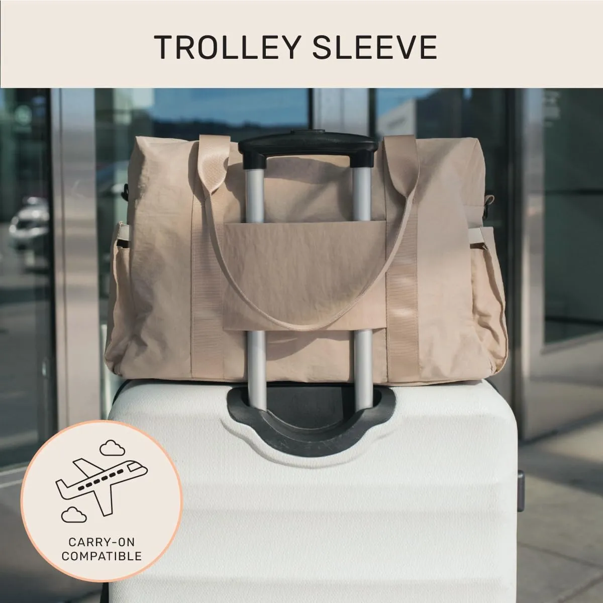 Jadyn Austin Carry-On Travel Duffel Bag for Women, 18 Weekender Bag with Laptop Sleeve, Durable Material, and Trolley Sleeve, Ideal for Work, Gym, and Overnight Trips (Natural)