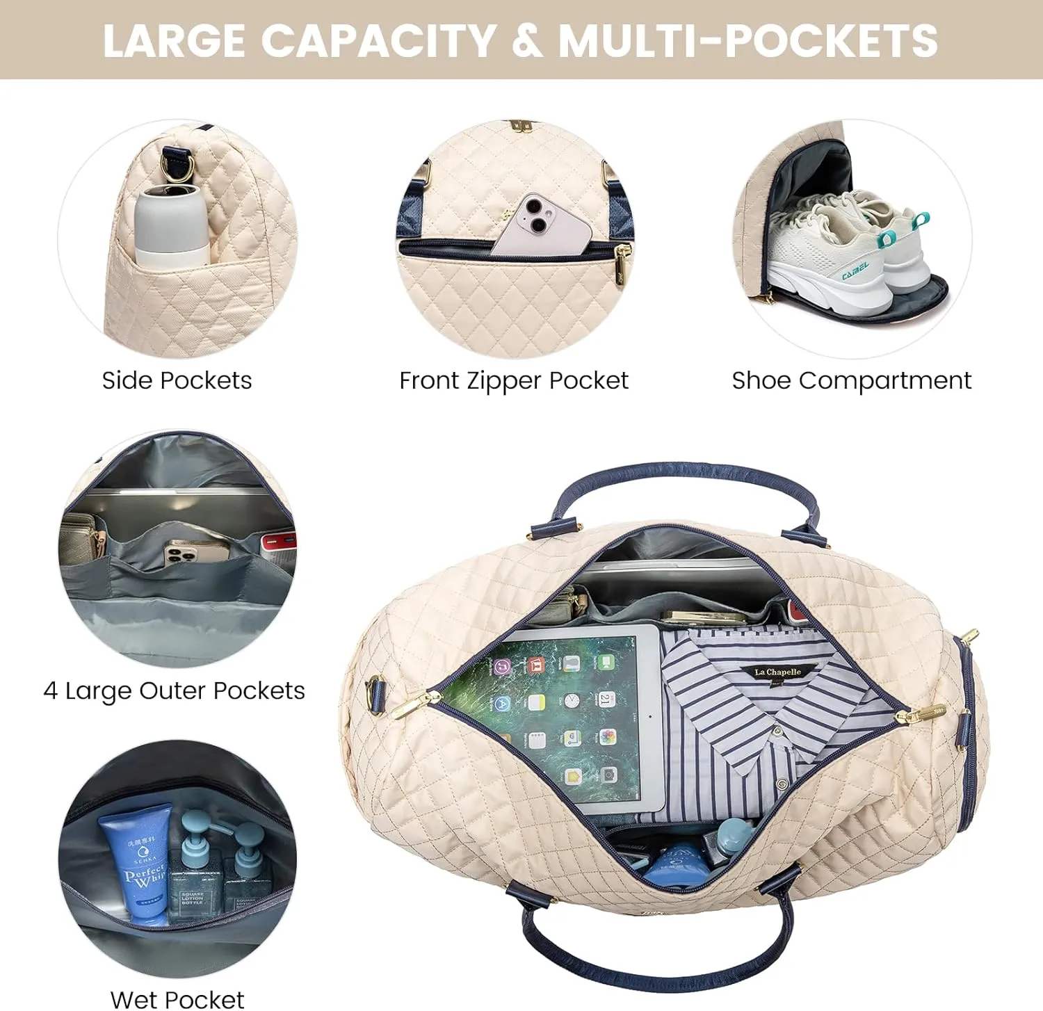 JFFD Travel Duffle Bag - Women's Weekender & Gym Duffel with Shoe Compartment & Wet Pocket, Perfect for Overnight Stays & Labor & Delivery