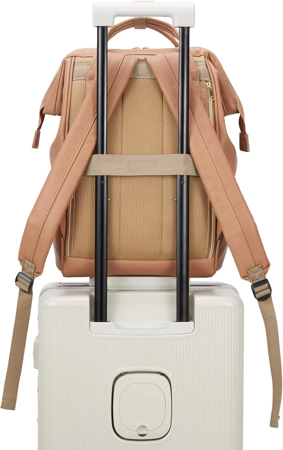 Kah&Kee Leather Backpack for Women and Men 15-inch Laptop Bag | Teacher Professional, Diaper Bag Backpack, Ideal for Work, School, Nurse, College & Travel (Tan Pink, Medium)