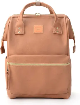 Kah&Kee Leather Backpack for Women and Men 15-inch Laptop Bag | Teacher Professional, Diaper Bag Backpack, Ideal for Work, School, Nurse, College & Travel (Tan Pink, Medium)