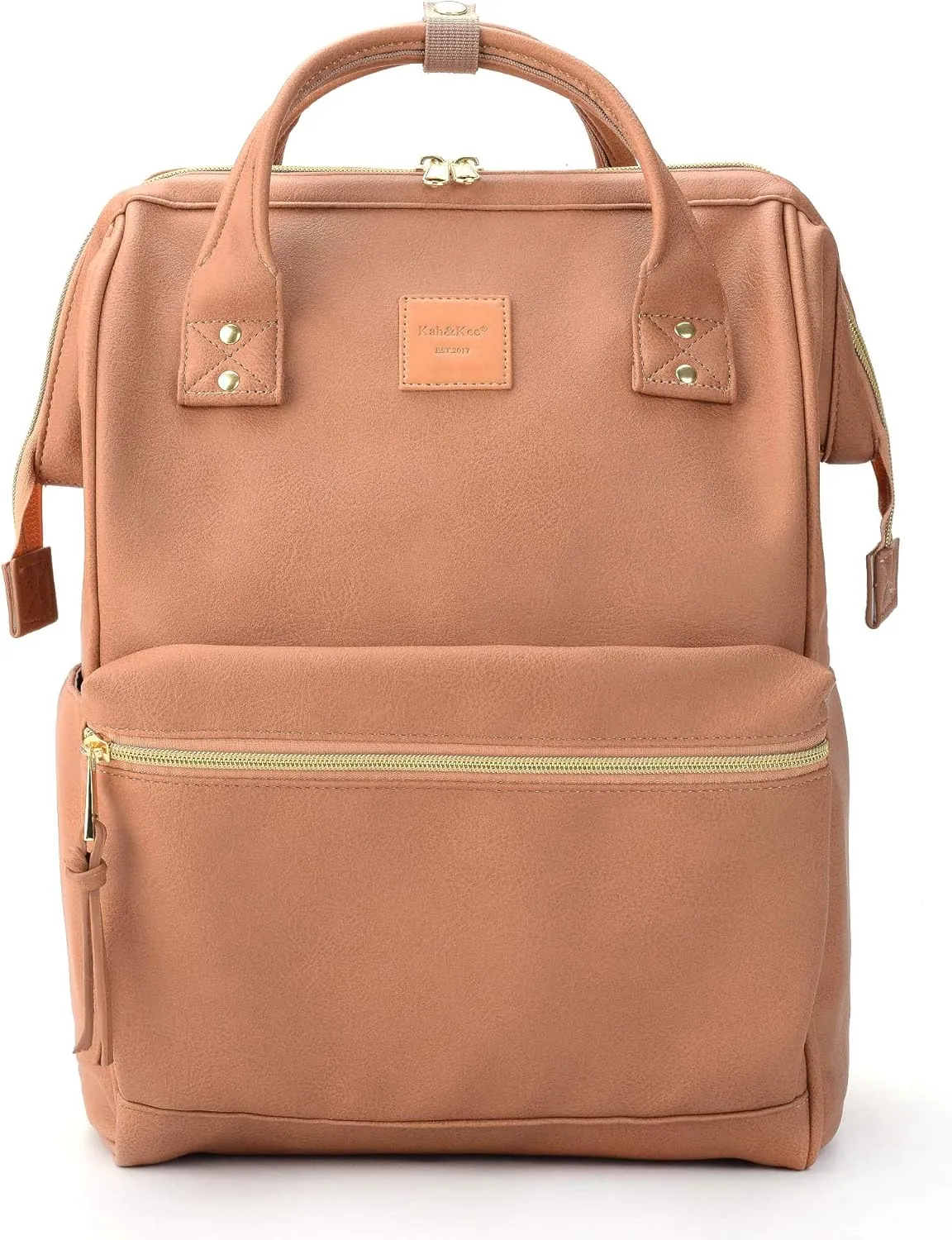 Kah&Kee Leather Backpack for Women and Men 15-inch Laptop Bag | Teacher Professional, Diaper Bag Backpack, Ideal for Work, School, Nurse, College & Travel (Tan Pink, Medium)