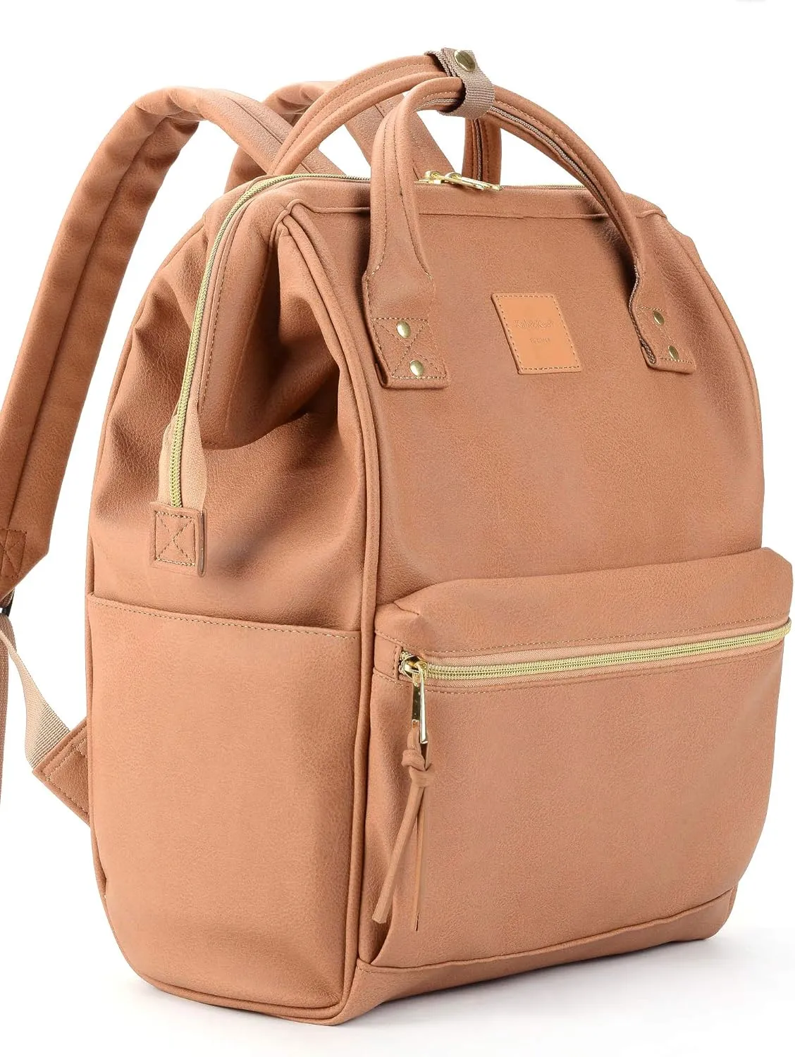 Kah&Kee Leather Backpack for Women and Men 15-inch Laptop Bag | Teacher Professional, Diaper Bag Backpack, Ideal for Work, School, Nurse, College & Travel (Tan Pink, Medium)