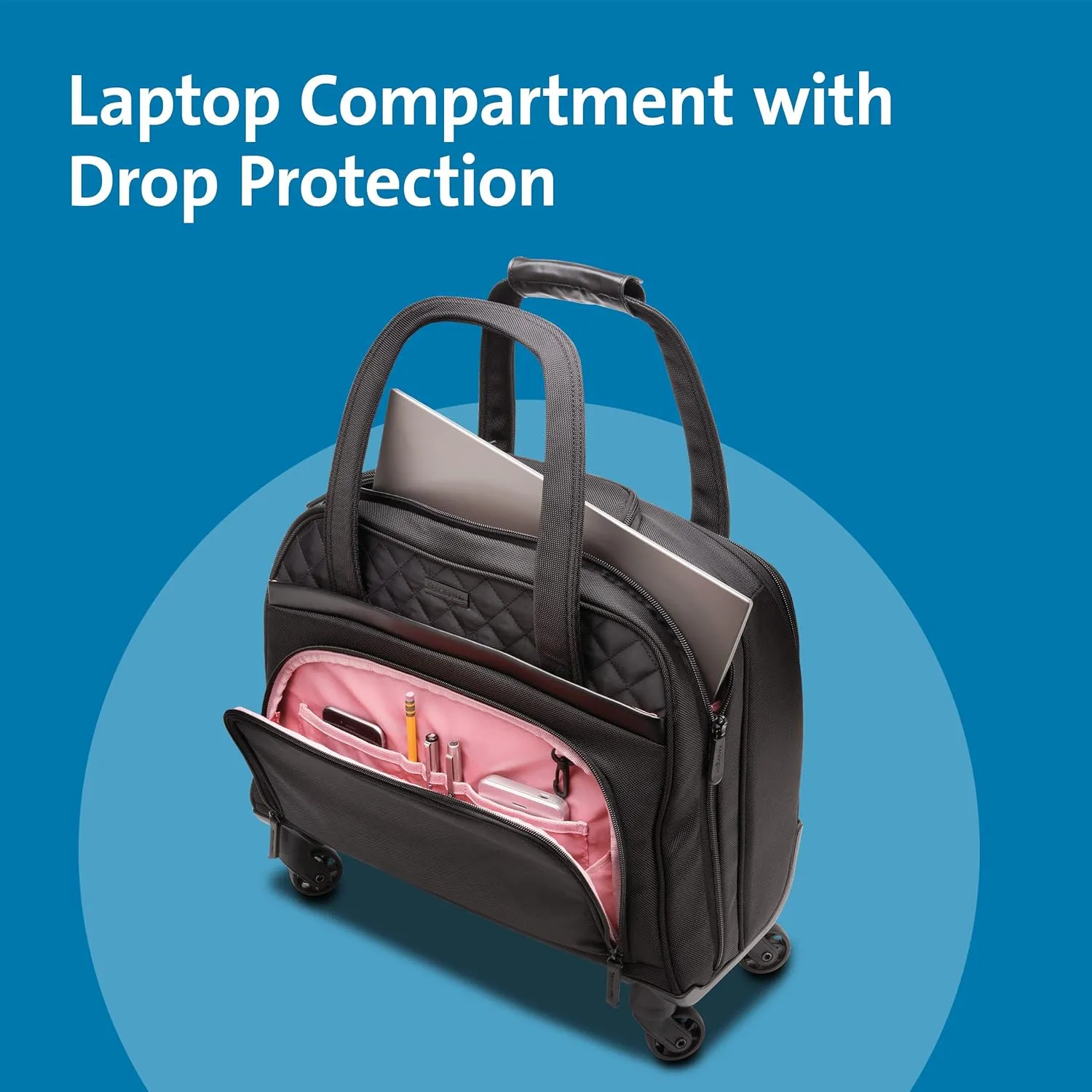 Kensington Contour 2.0 Laptop Rolling Bag, Briefcase, Laptop Spinner, Laptop Roller Bag wheeled,15.6, Water Resistant, Black (K60380WW)