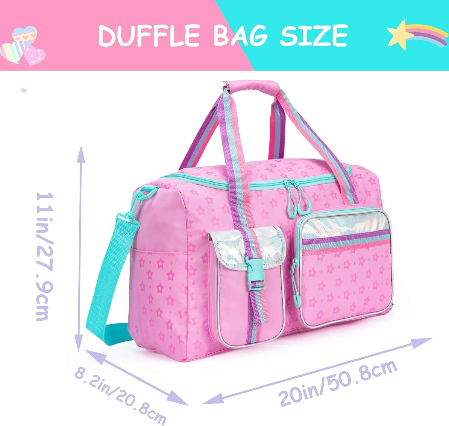 Kids Duffle Bag Girls Travel Bag Gifts Overnight Sleepover Bags for Girls Women Tote Gym Dance Bags for Kids with Shoes Compartment Pink