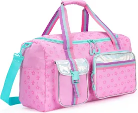 Kids Duffle Bag Girls Travel Bag Gifts Overnight Sleepover Bags for Girls Women Tote Gym Dance Bags for Kids with Shoes Compartment Pink