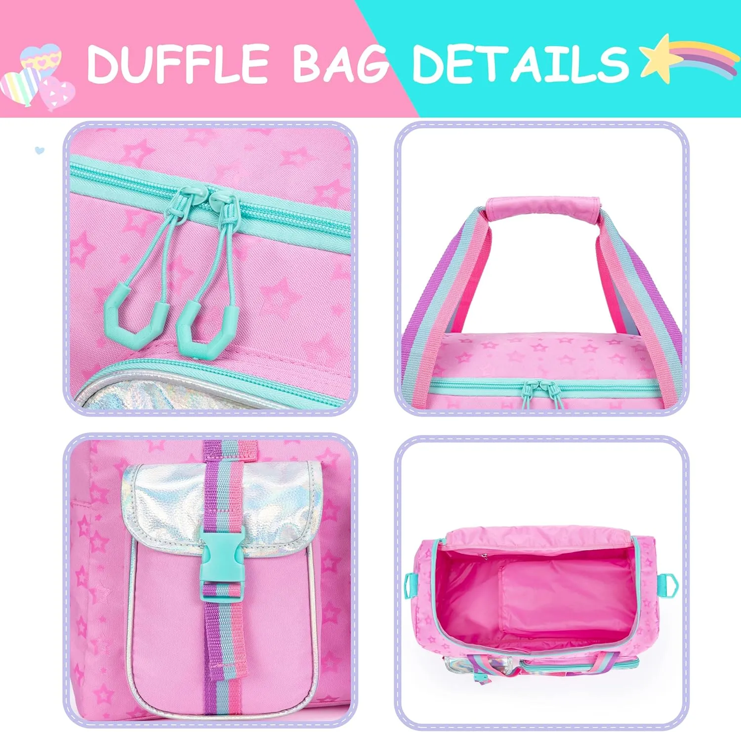 Kids Duffle Bag Girls Travel Bag Gifts Overnight Sleepover Bags for Girls Women Tote Gym Dance Bags for Kids with Shoes Compartment Pink