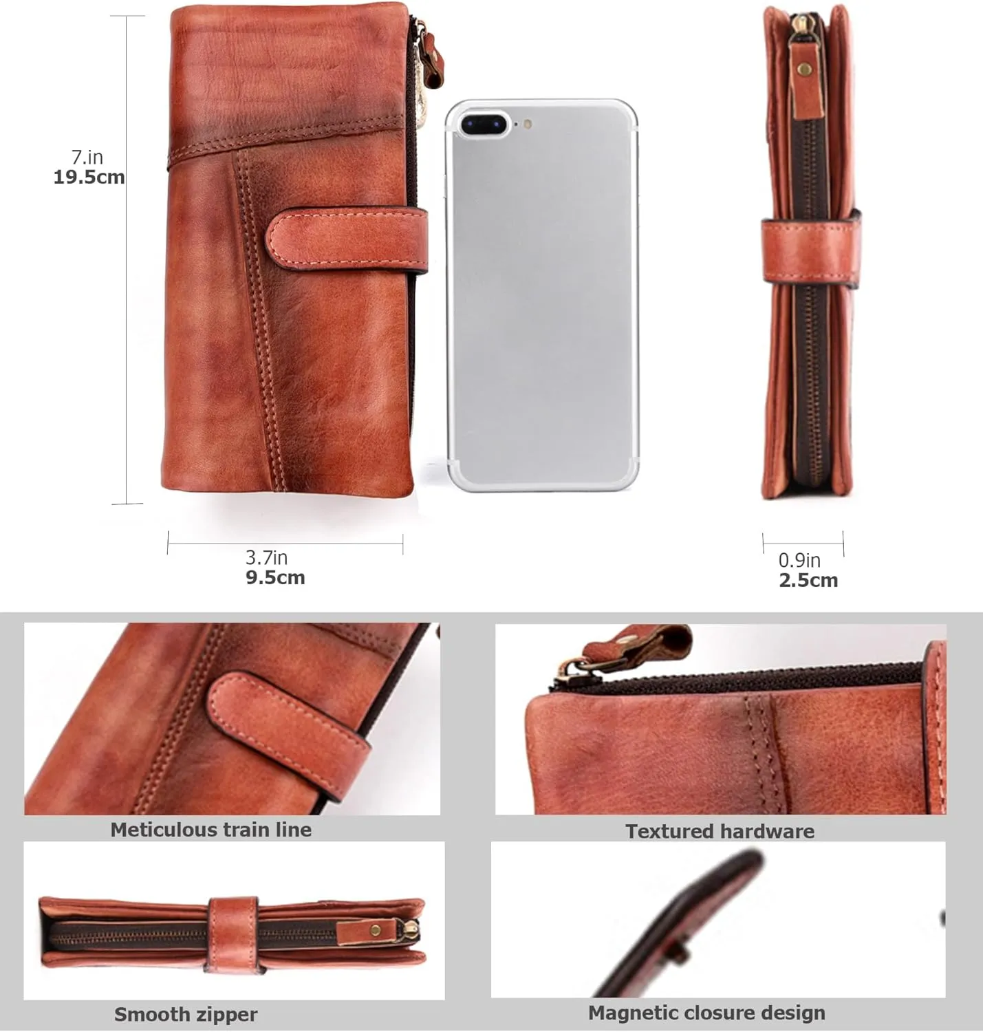 KingTo Genuine Leather Long Wallet for Women Vintage Checkbook Wallets with RFID Blocking Card Holder (Vintage red)
