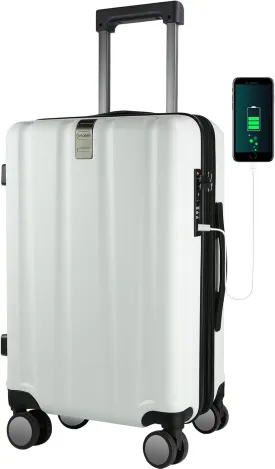 KROSER Hardside Expandable Carry On Luggage with Spinner Wheels & Built-in TSA Lock, Durable Suitcase Rolling Luggage with USB Port, Carry-On 20-Inch, White