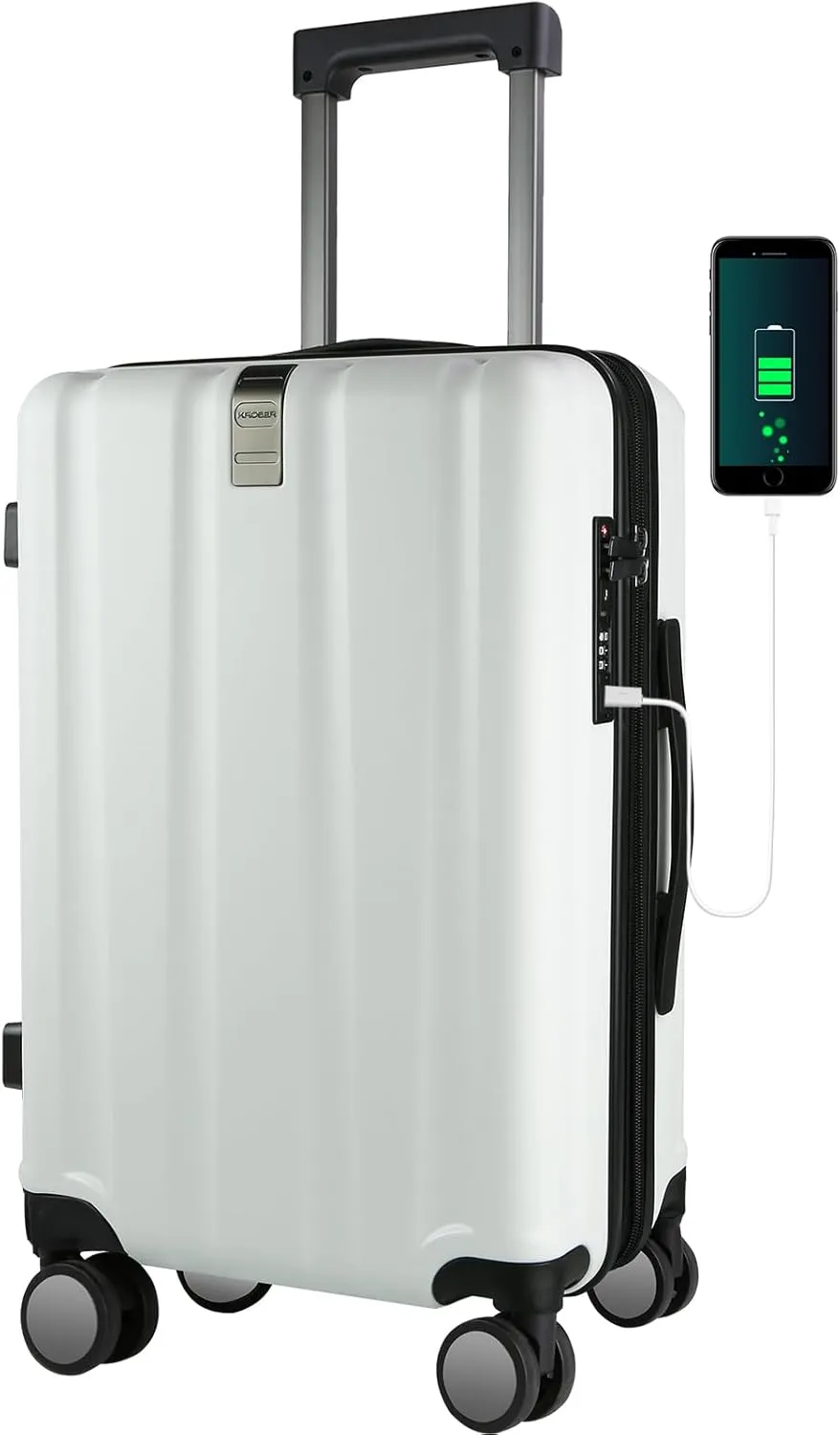 KROSER Hardside Expandable Carry On Luggage with Spinner Wheels & Built-in TSA Lock, Durable Suitcase Rolling Luggage with USB Port, Carry-On 20-Inch, White