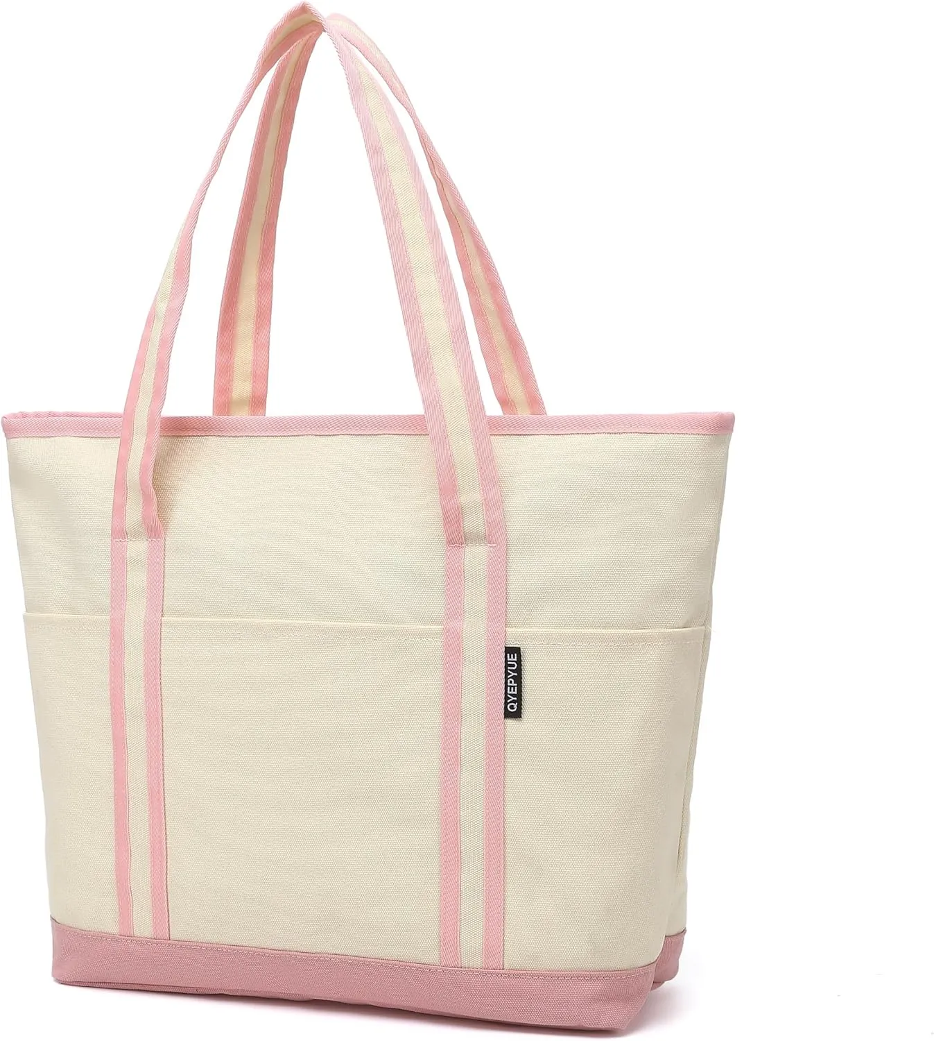 Large Canvas Tote Bag for Women, Utility Tote Bag with Zipper Closure, Everything Bag with 3 Front Pockets