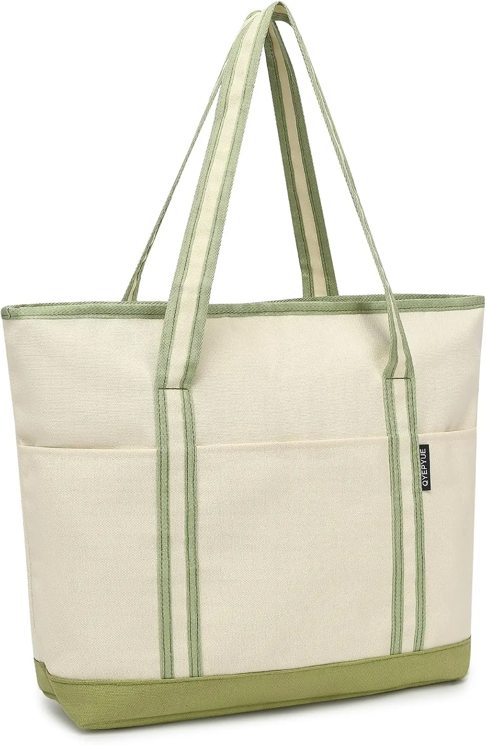 Large Canvas Tote Bag for Women, Utility Tote Bag with Zipper Closure, Everything Bag with 3 Front Pockets
