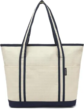 Large Canvas Tote Bag for Women, Utility Tote Bag with Zipper Closure, Everything Bag with 3 Front Pockets