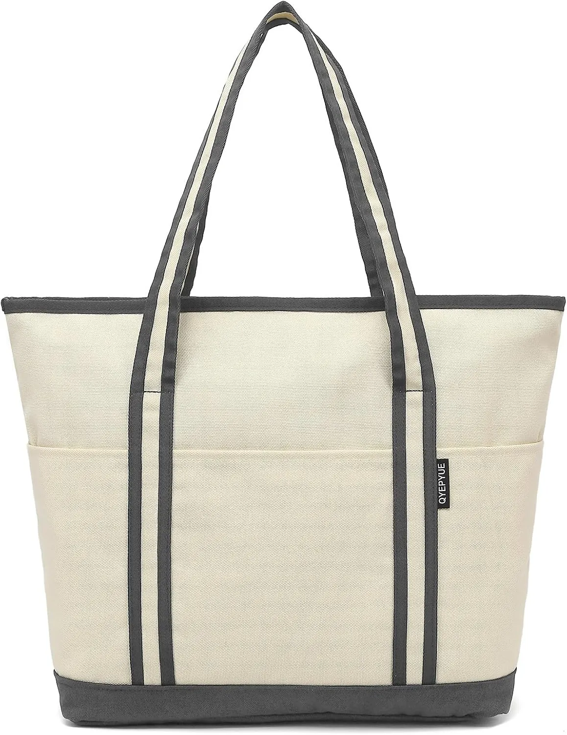 Large Canvas Tote Bag for Women, Utility Tote Bag with Zipper Closure, Everything Bag with 3 Front Pockets