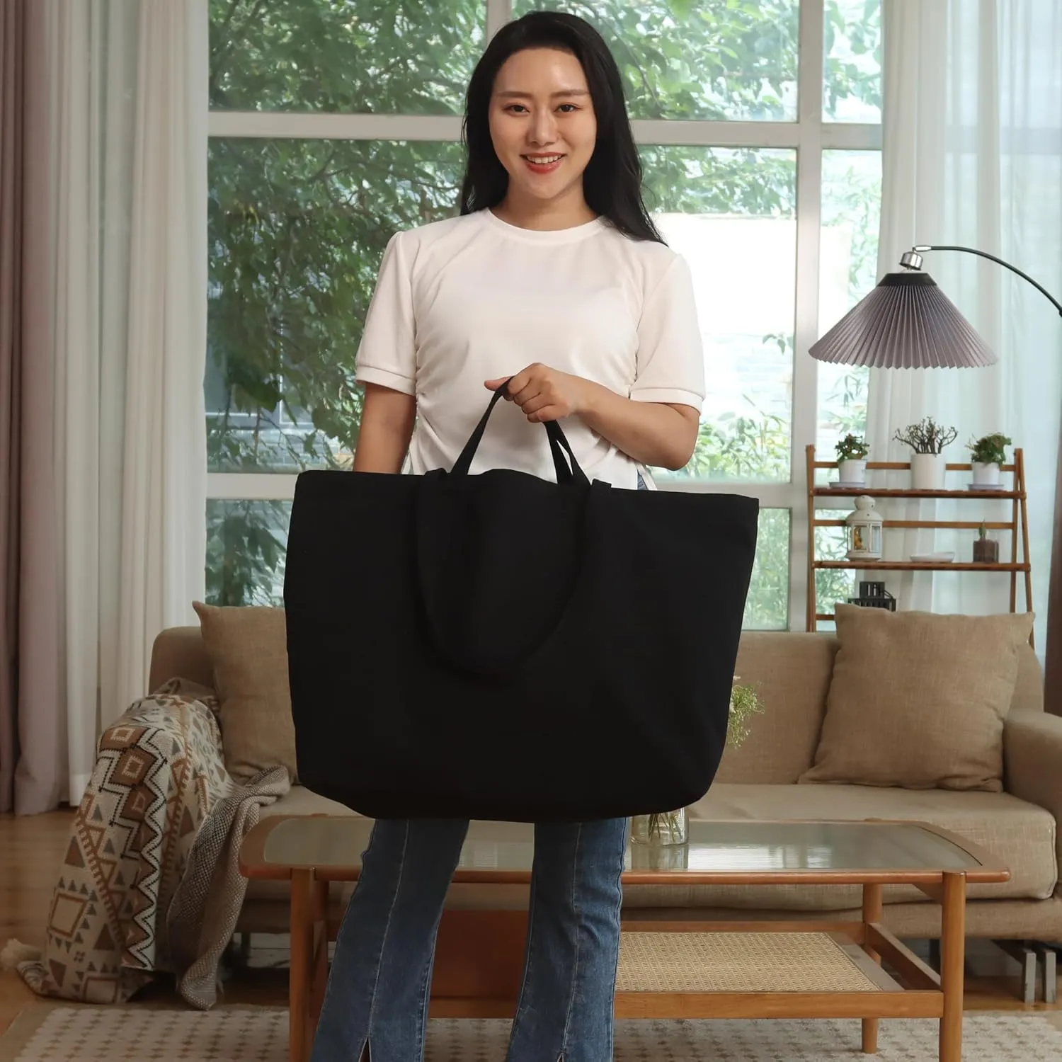 Large Sturdy Canvas Tote Bag -27" X 16" X 8" Extra Big Largest Grocery Shopping Beach Reusable Totes Bags