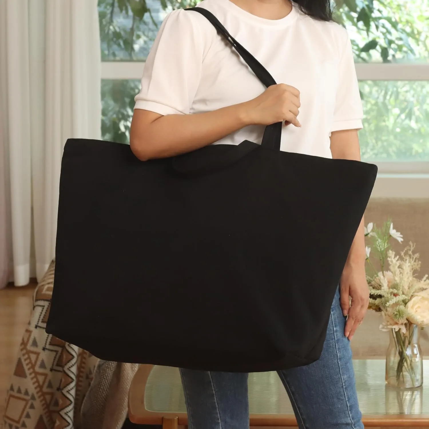 Large Sturdy Canvas Tote Bag -27" X 16" X 8" Extra Big Largest Grocery Shopping Beach Reusable Totes Bags