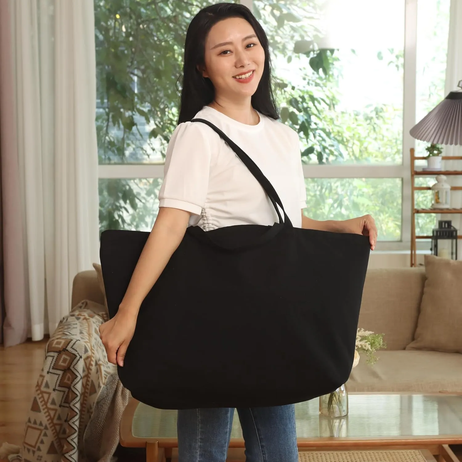 Large Sturdy Canvas Tote Bag -27" X 16" X 8" Extra Big Largest Grocery Shopping Beach Reusable Totes Bags