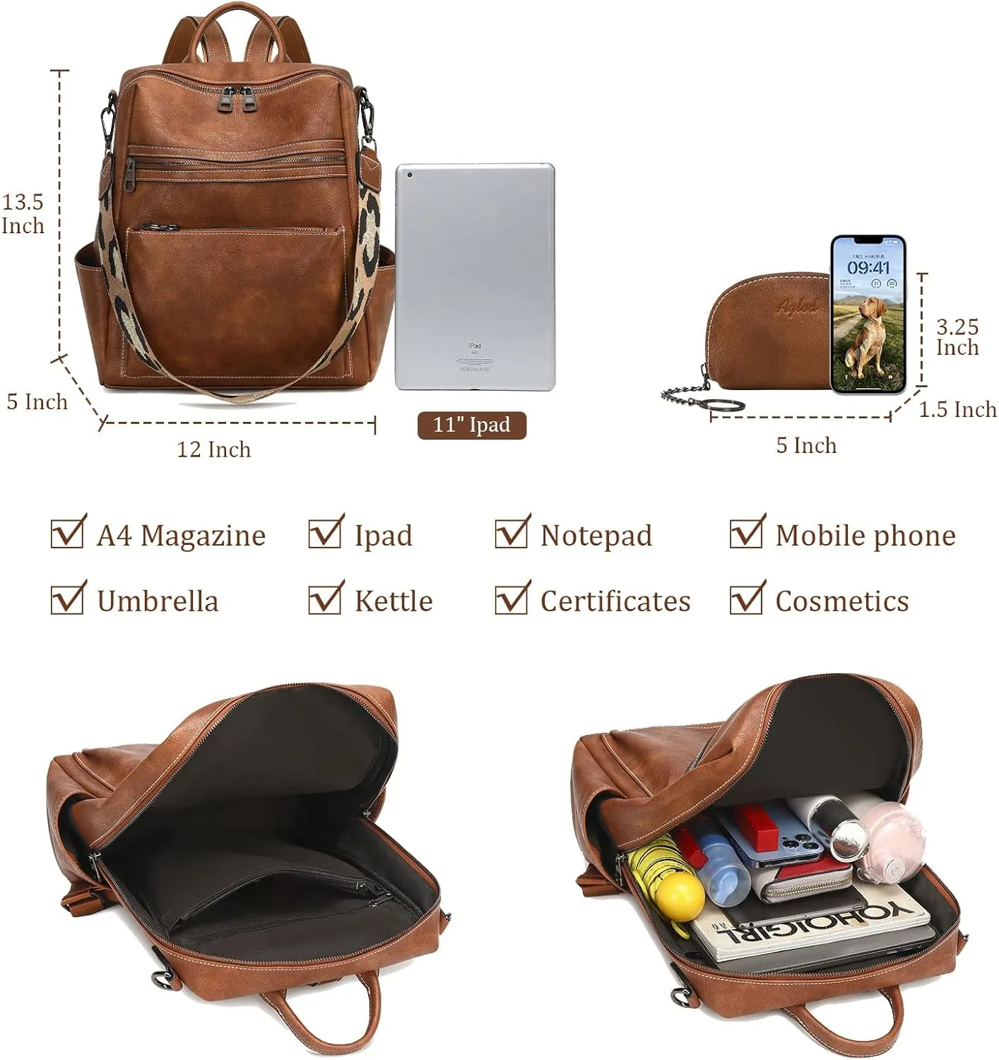 Leather Backpack Purse for Women Designer Ladies Shoulder Bag Fashion Faux Work Travel Handbags