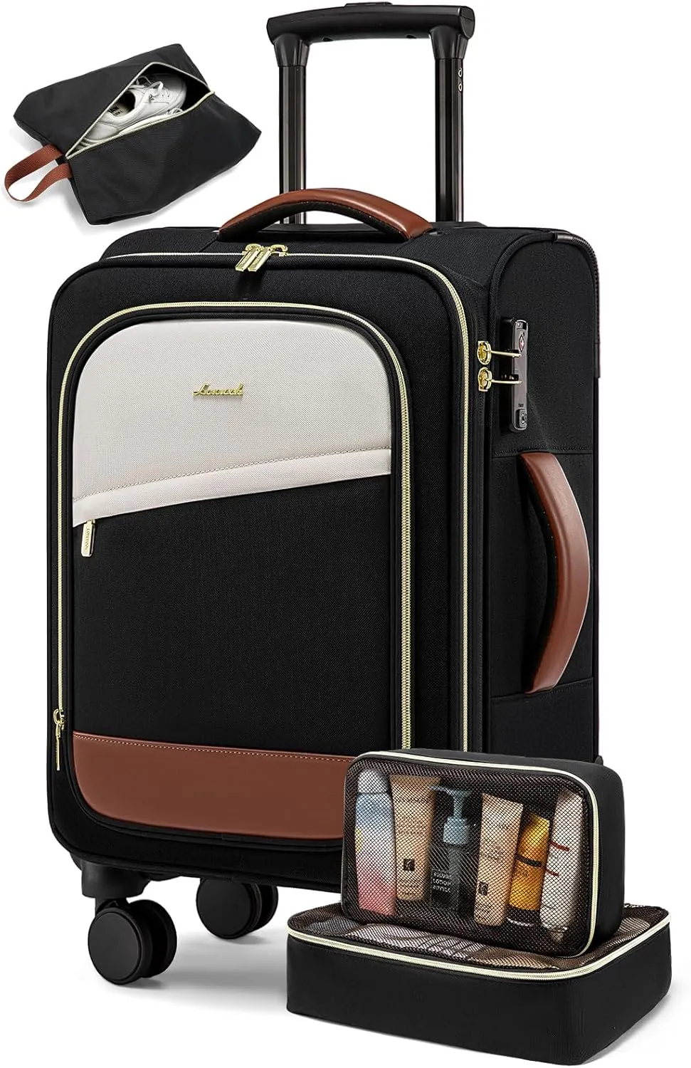 LOVEVOOK 4 Pcs Carry On Luggage 22x14x9 Airline Approved, 20 Inch Carry On Suitcases with Wheels, Softside Rolling Suitcase for Women Men, with TSA Lock Weekender Travel Luggage