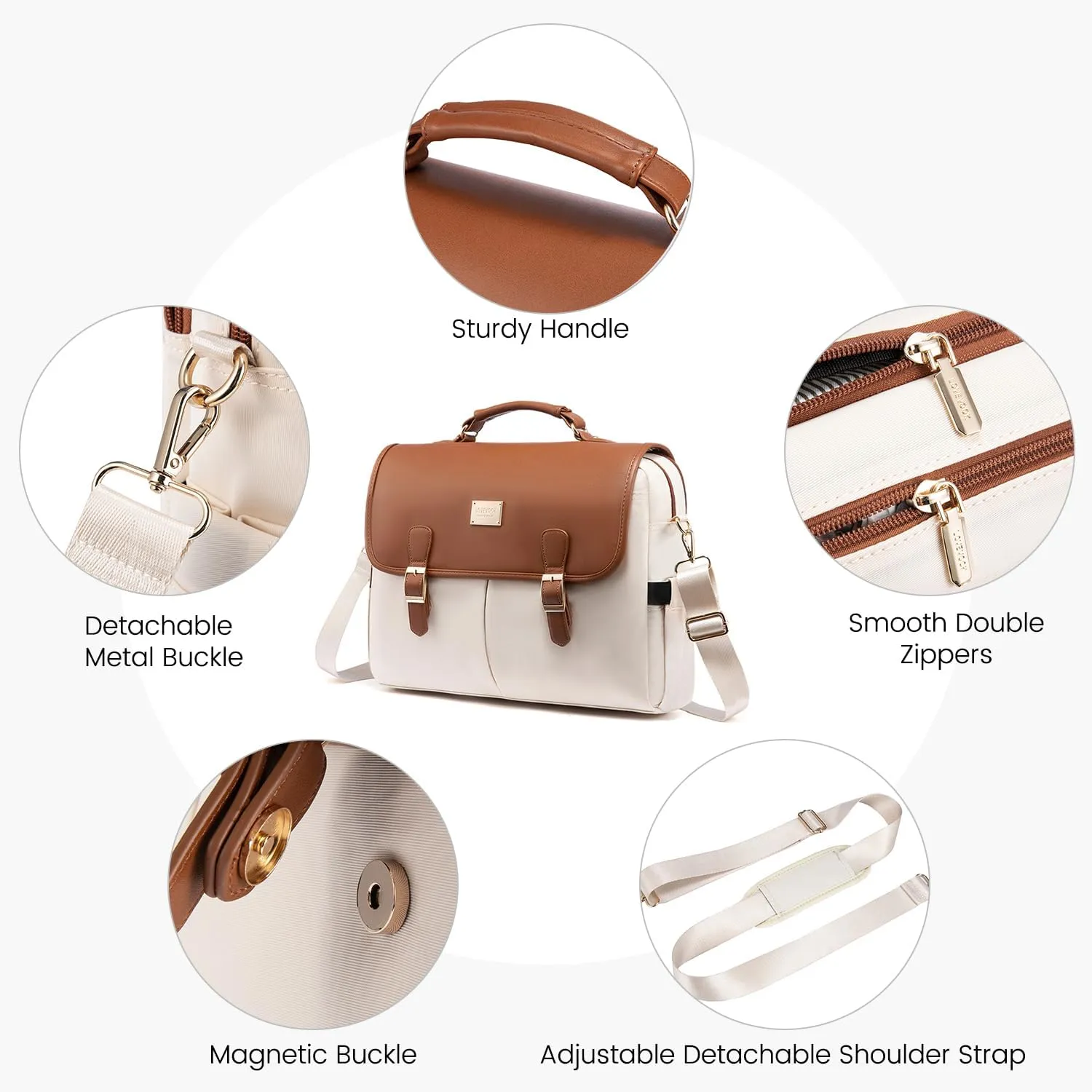 LOVEVOOK Laptop Bag for Women, 15.6 inch Large Capacity Computer Briefcase Case, Crossbody Messenger Bag, Office Business Work Bags Purse for Travel Gifts, Brown-beige