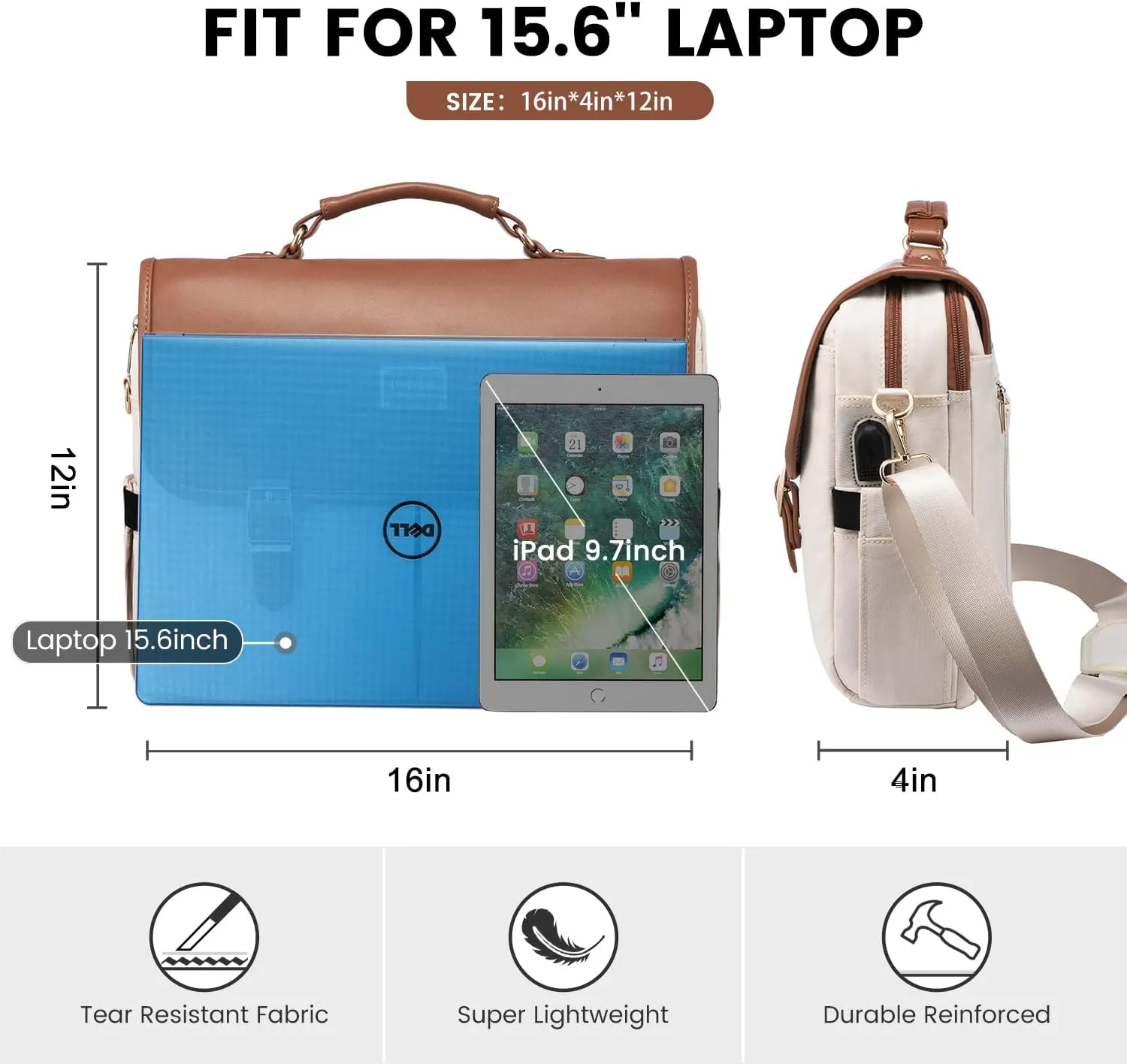 LOVEVOOK Laptop Bag for Women, 15.6 inch Large Capacity Computer Briefcase Case, Crossbody Messenger Bag, Office Business Work Bags Purse for Travel Gifts, Brown-beige