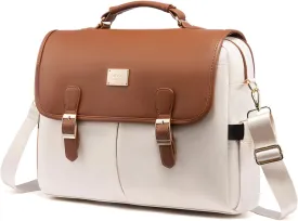 LOVEVOOK Laptop Bag for Women, 15.6 inch Large Capacity Computer Briefcase Case, Crossbody Messenger Bag, Office Business Work Bags Purse for Travel Gifts, Brown-beige