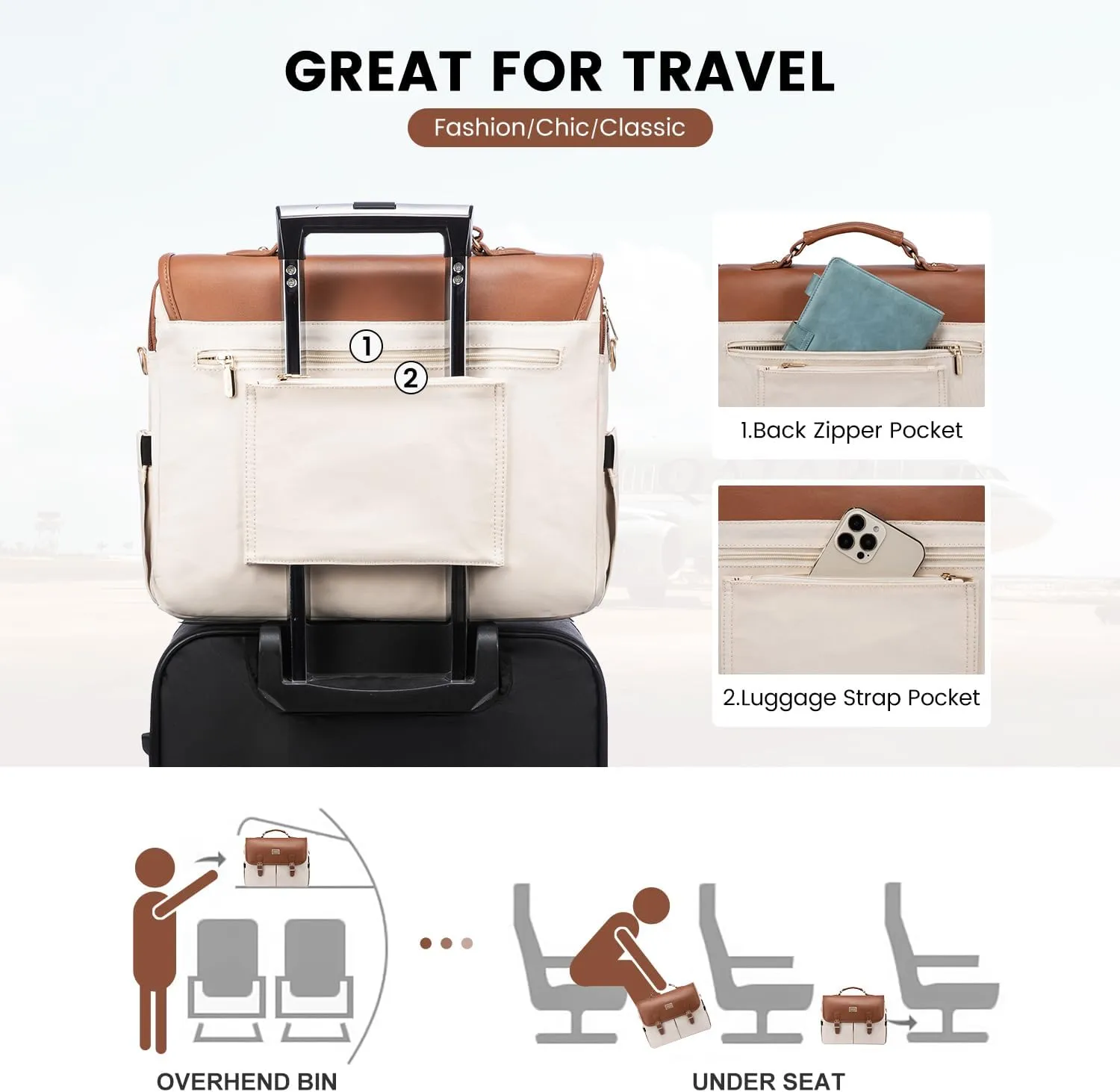 LOVEVOOK Laptop Bag for Women, 15.6 inch Large Capacity Computer Briefcase Case, Crossbody Messenger Bag, Office Business Work Bags Purse for Travel Gifts, Brown-beige