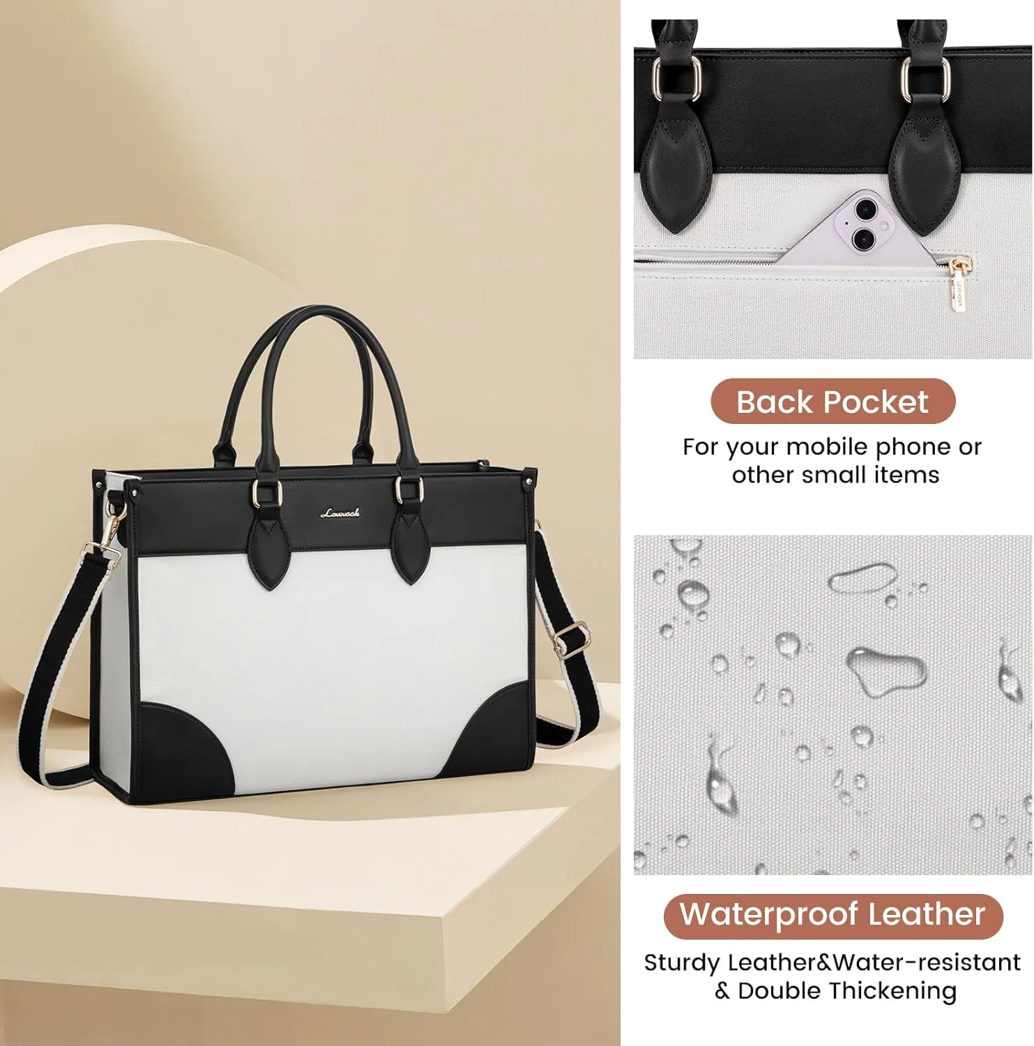 LOVEVOOK Laptop Bag for Women 15.6 inch,Professional Canvas Work Bags Laptop Tote Bag with Cup Holder,Waterproof Laptop Purse Work Tote Computer Briefcase Crossbody Handbag for Teacher Office Travel