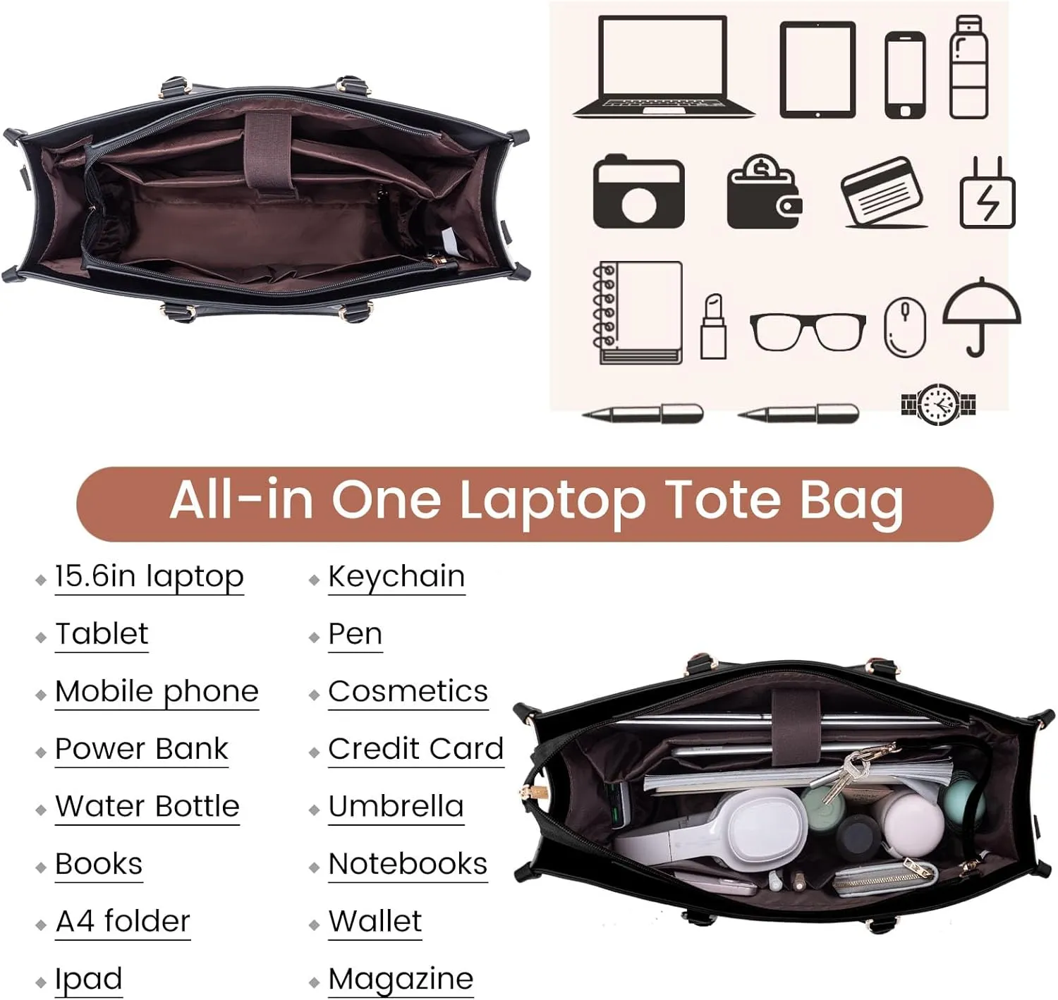 LOVEVOOK Laptop Bag for Women 15.6 inch,Professional Canvas Work Bags Laptop Tote Bag with Cup Holder,Waterproof Laptop Purse Work Tote Computer Briefcase Crossbody Handbag for Teacher Office Travel