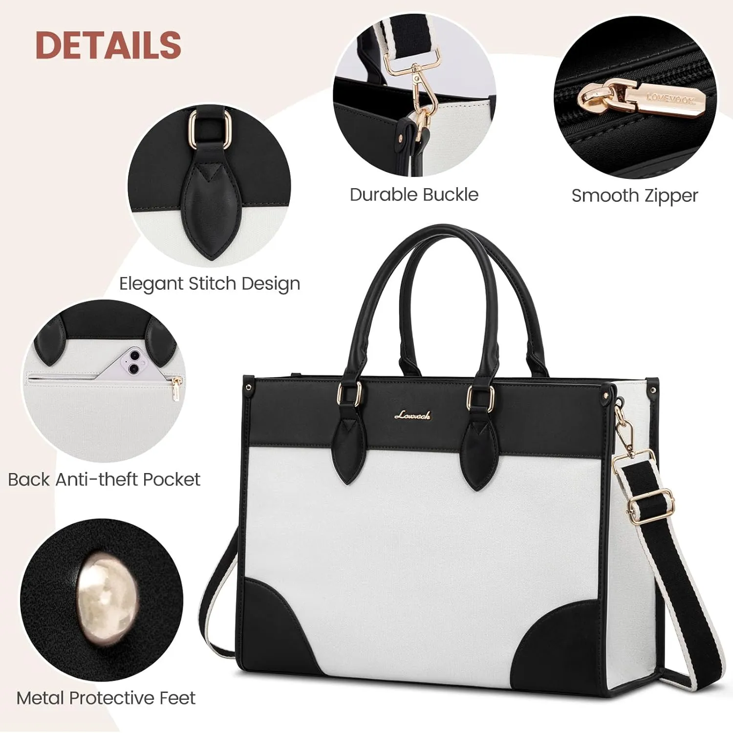 LOVEVOOK Laptop Bag for Women 15.6 inch,Professional Canvas Work Bags Laptop Tote Bag with Cup Holder,Waterproof Laptop Purse Work Tote Computer Briefcase Crossbody Handbag for Teacher Office Travel
