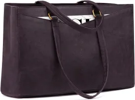 LOVEVOOK Laptop Bag for Women,15.6 Inch Laptop Tote Bag for Women,Vintage Leather Work Tote Bags Computer Teacher Bag,Waterproof Business Bag Office Briefcase, Retro Purple