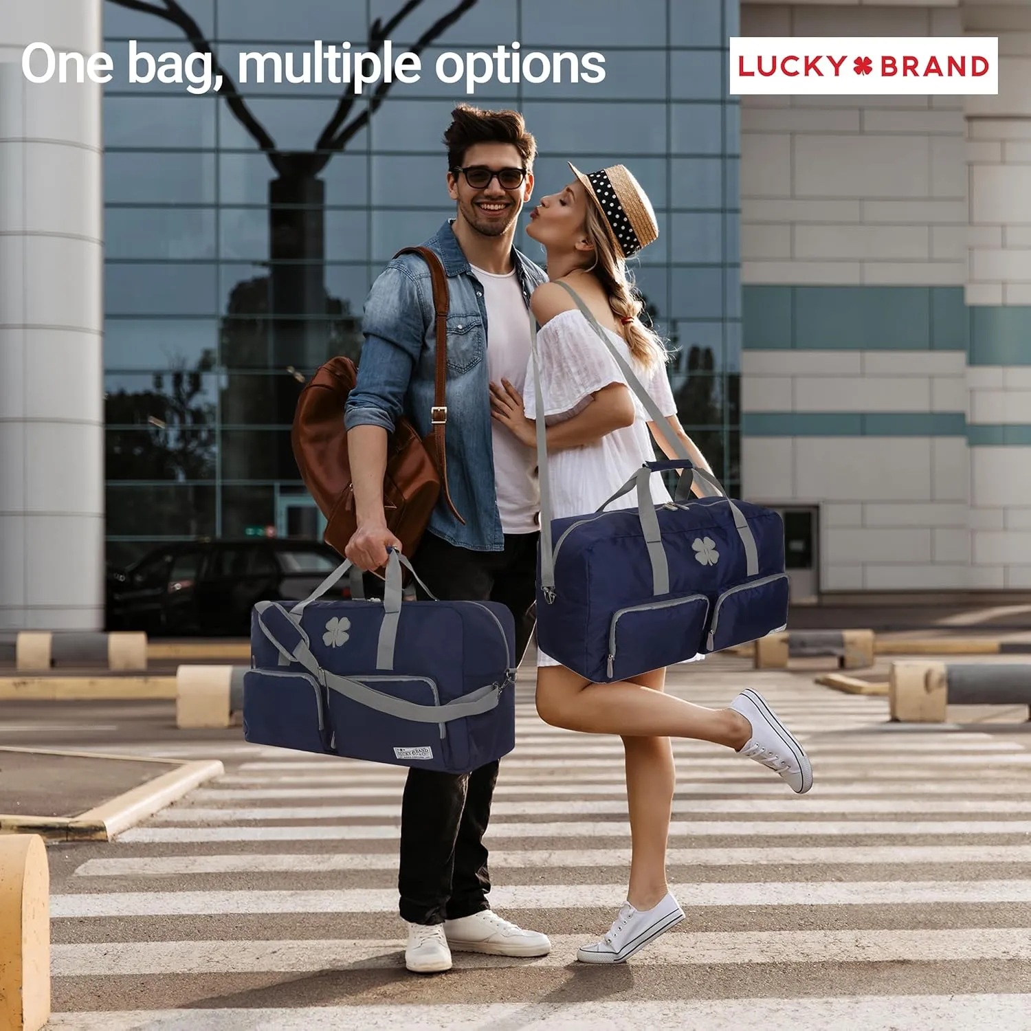 Lucky Travel Duffel Bags 65L, Gym Bag, Travel Bag & Large Duffle Bag for Men, Foldable Overnight Weekender Bags for Women & Men with Adjustable Shoulder Strap, Navy