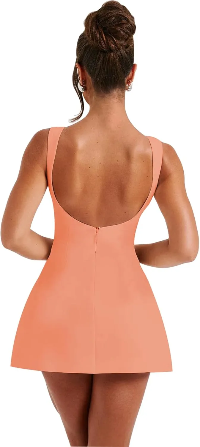 LuFeng Women's Summer Sexy Sleeveless Zipper Mock Neck Slim Fit A-line Mini Dress Bodycon Party Club Dress for Women