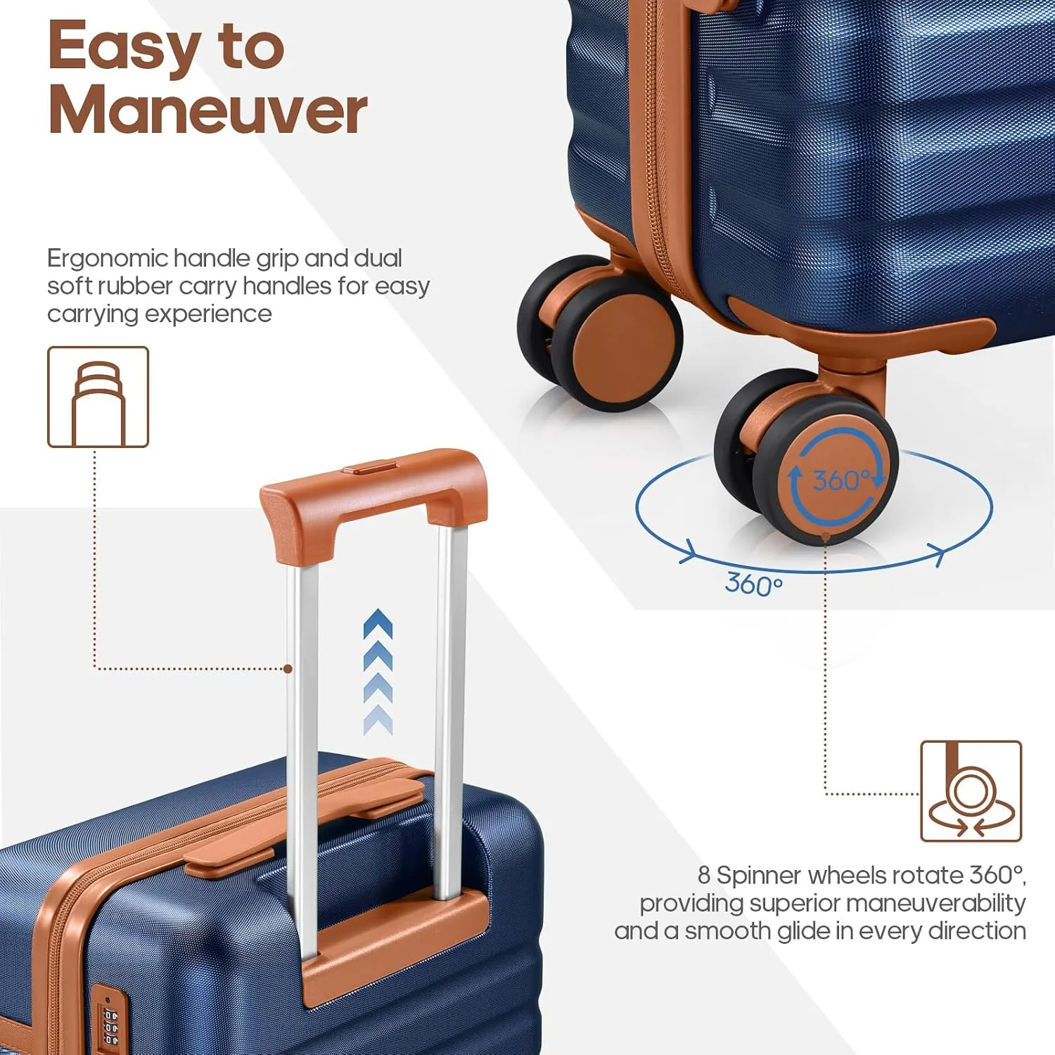Luggage Sets 3 Piece, Carry On Luggage 20 Inch With Spinner Wheels,PC Hardside Suitcase Set with TSA Lock,Durable Carry On Suitcase With Travel Backpack for Men (Blue, 3 piece set (20inch))