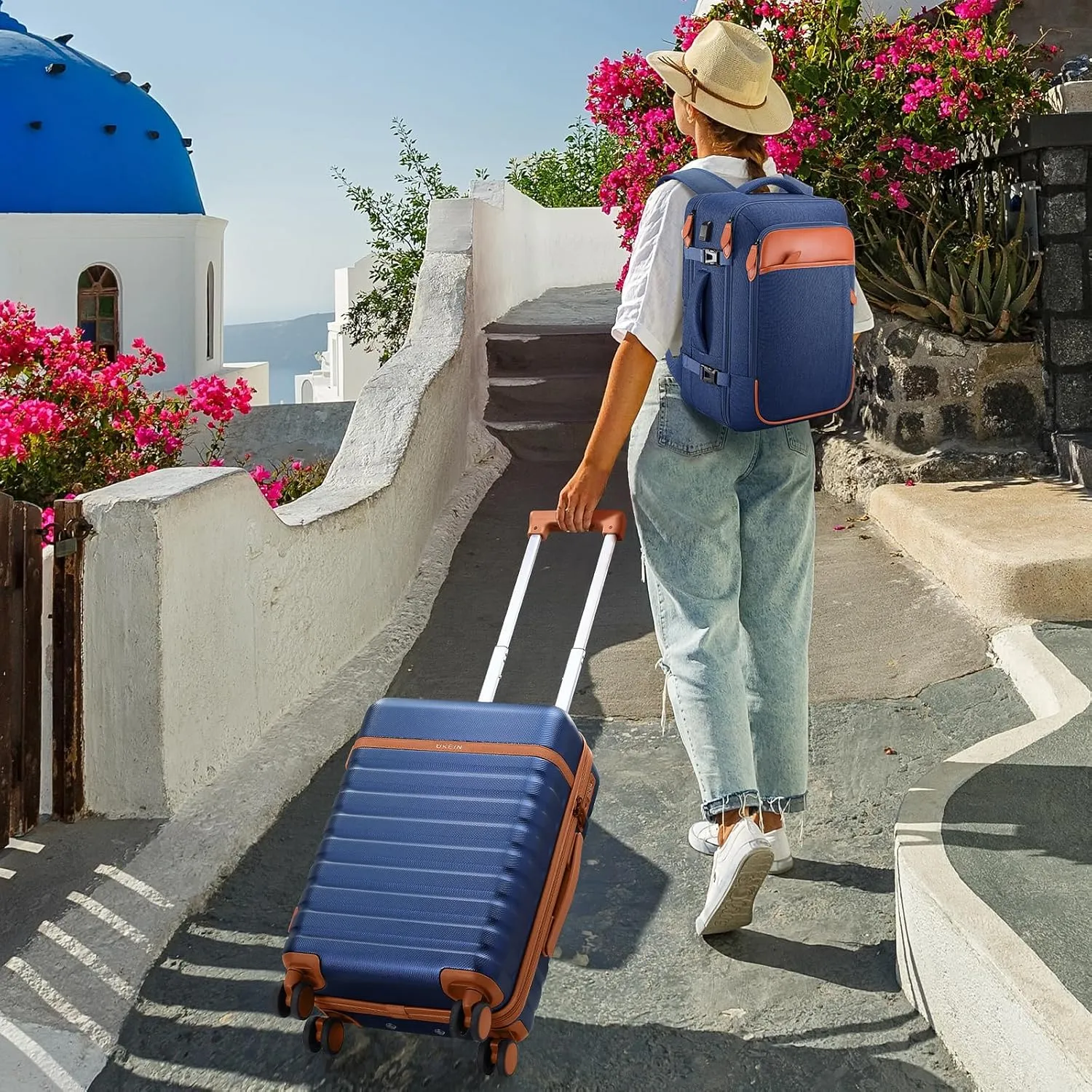 Luggage Sets 3 Piece, Carry On Luggage 20 Inch With Spinner Wheels,PC Hardside Suitcase Set with TSA Lock,Durable Carry On Suitcase With Travel Backpack for Men (Blue, 3 piece set (20inch))