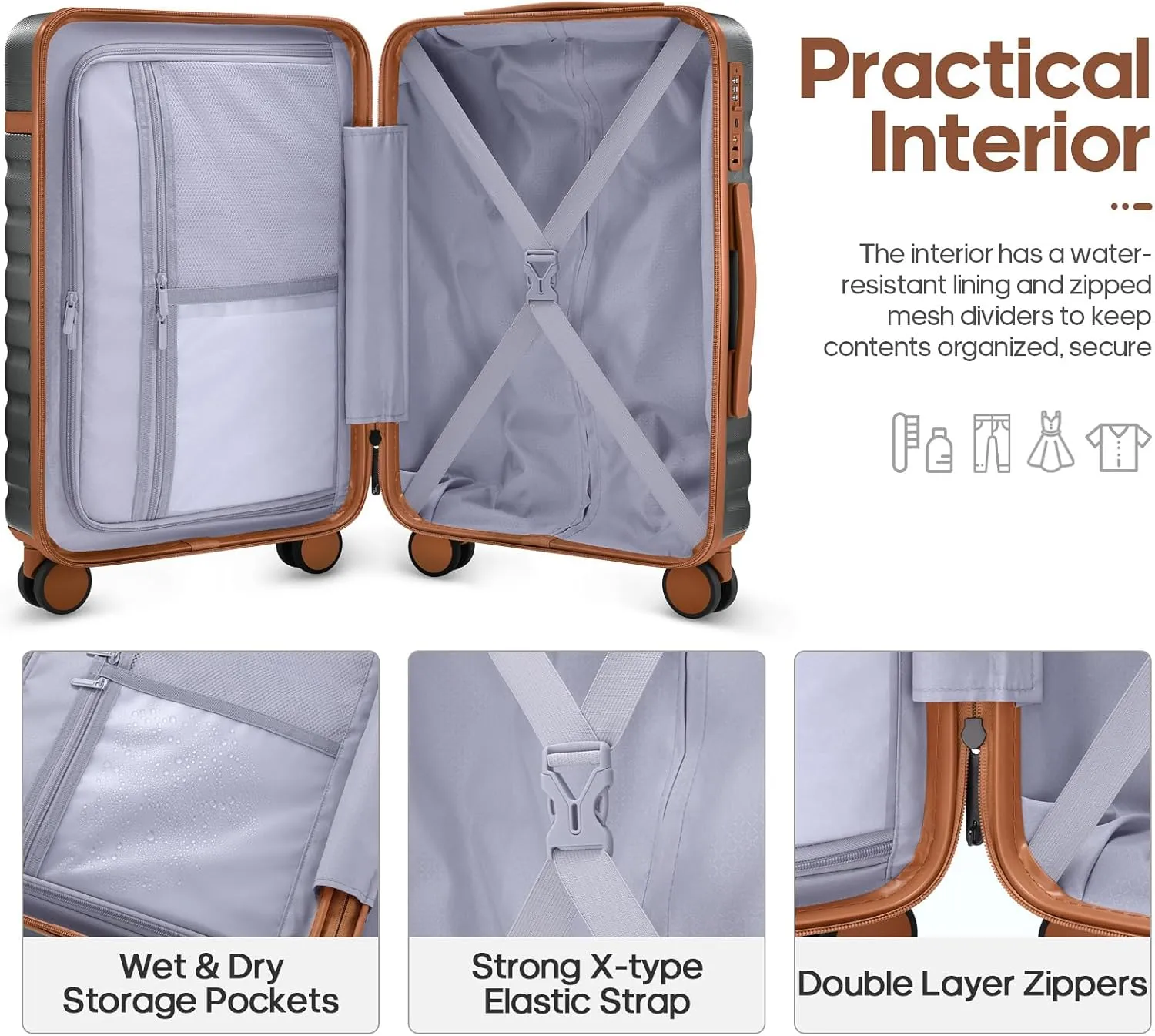 Luggage Sets 3 Piece, Carry On Luggage 20 Inch With Spinner Wheels,PC Hardside Suitcase Set with TSA Lock,Durable Carry On Suitcase With Travel Backpack for Men (Grey, 3 piece set (20inch))