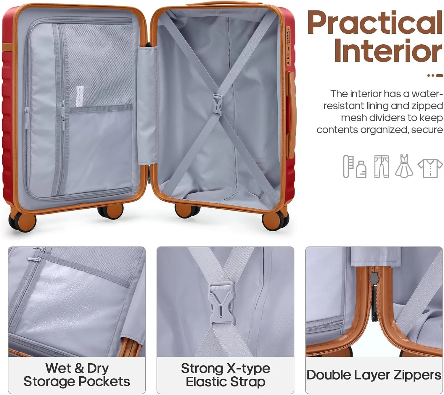 Luggage Sets 3 Piece, Carry On Luggage 20 Inch With Spinner Wheels,PC Hardside Suitcase Set with TSA Lock,Durable Carry On Suitcase With Travel Backpack for Men