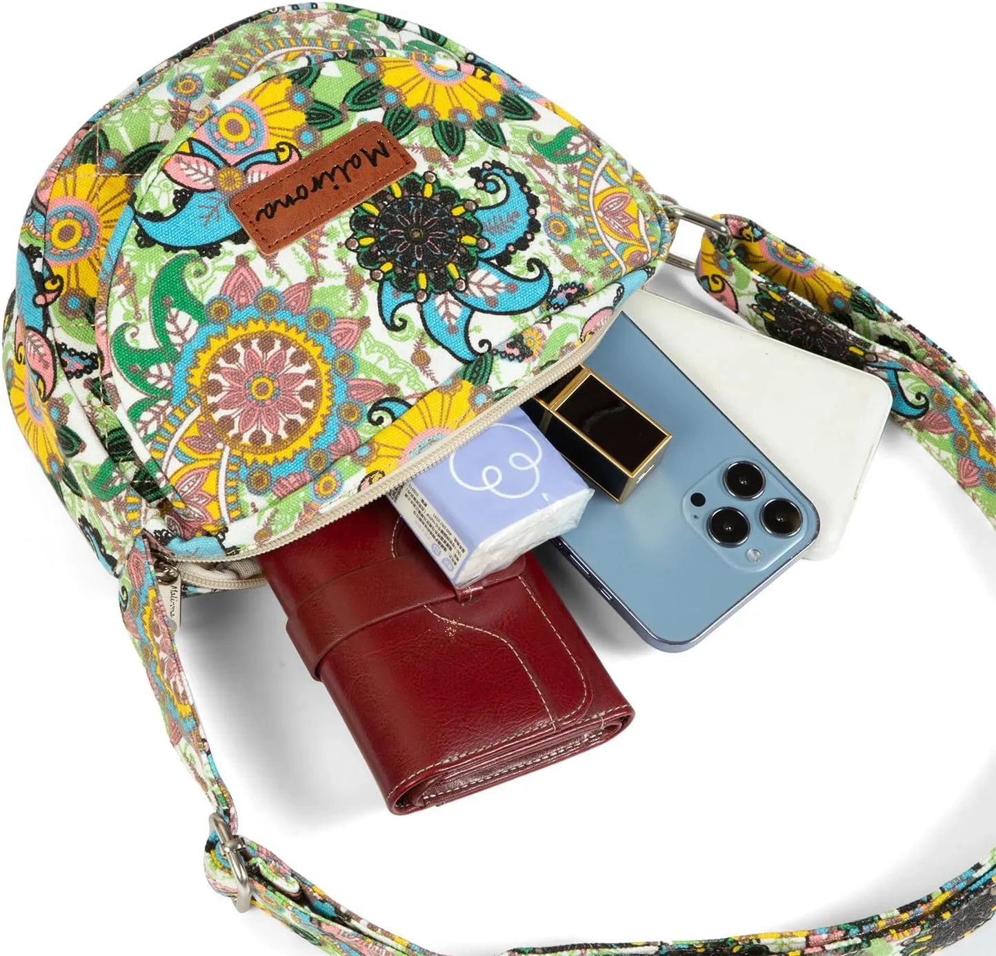 Malirona Women 's Durable Small Floral Crossbody Bag Canvas Messenger Handbag Multi Pocket Travel Satchel Purse