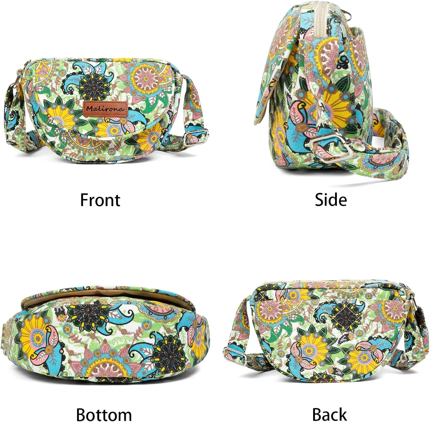 Malirona Women 's Durable Small Floral Crossbody Bag Canvas Messenger Handbag Multi Pocket Travel Satchel Purse