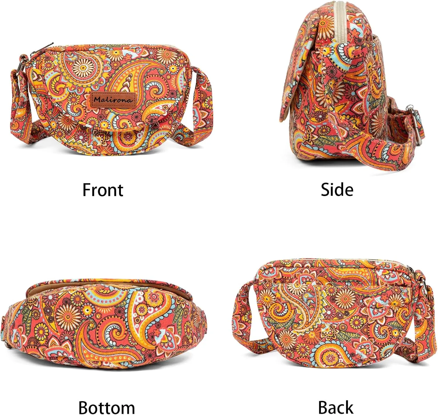 Malirona Women 's Durable Small Floral Crossbody Bag Canvas Messenger Handbag Multi Pocket Travel Satchel Purse
