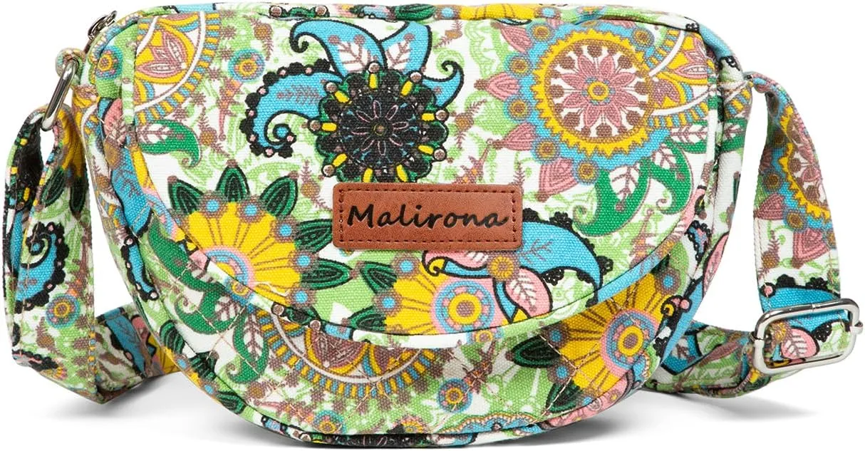 Malirona Women 's Durable Small Floral Crossbody Bag Canvas Messenger Handbag Multi Pocket Travel Satchel Purse