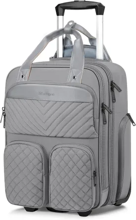 Mancro Underseat Carry-On Luggage with Wheels, Lightweight Multi-Functional Rolling Suitcase for Travel & Business, Weekender Overnight Rolling Bag for Men & Women, Grey
