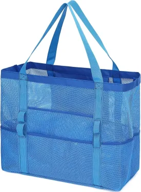 Mesh Beach Bag, Large Beach Tote with Zipper Pocket for Family Pool Bag for Toys & Vacation Essentials