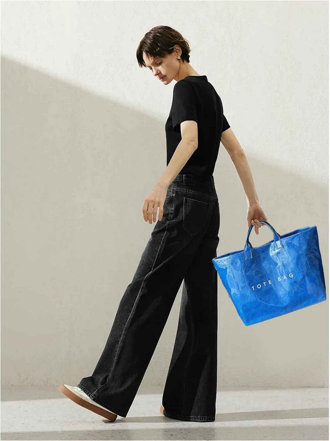 MINGRI Large Tote Bags for Women PVC Clear Totes Bag Plastic Carry All Bag Kraft Paper Shoulder Handbag Hobo for Work Travel
